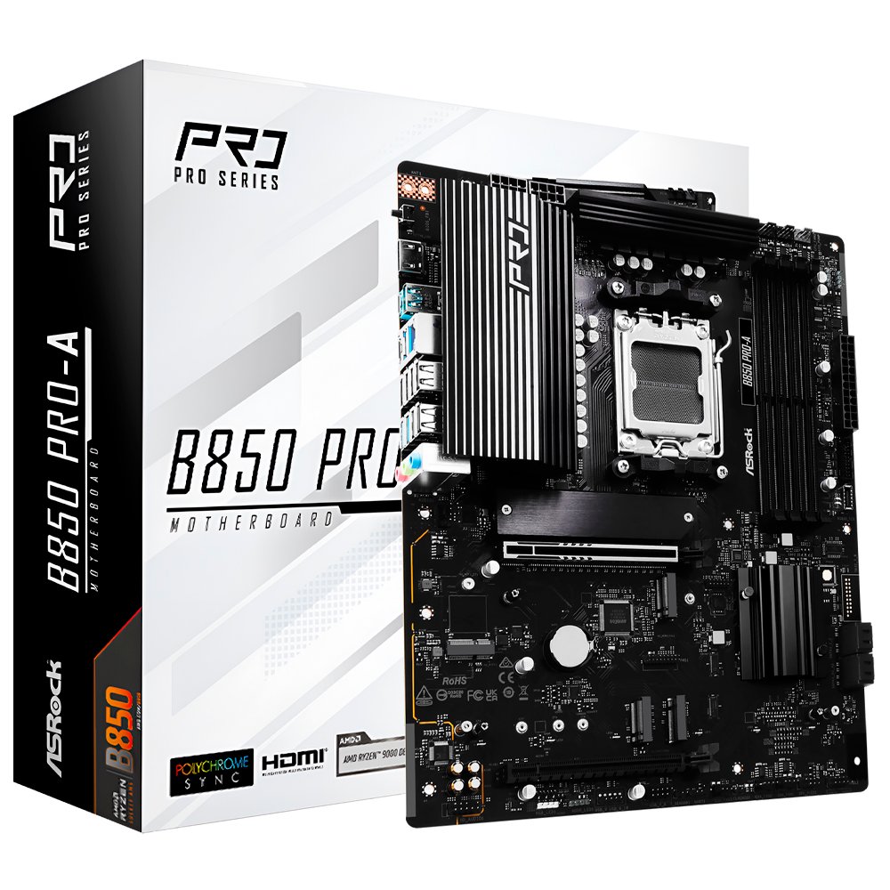 Placa Madre AM5 ASROCK B850 PRO-A M.2 DDR5 HDMI TYPE-C USB3.2 GLAN SOM 90-MXBQM0-A0UAYAZ
